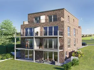 Bornheim Neubau Mehrfamilienhaus mit Rheinblick, Immobilie mit 7 WE, Gartenansicht, Architekturbüro Schopow Köln